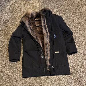women ‘s Black Fur-Lined Parka